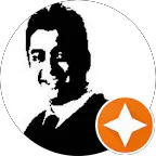 Black and white portrait of a person in a suit with a star badge, possibly a digital avatar or profile picture.