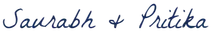Stylized text of 'Saurabh &amp; Pritika' in blue script font